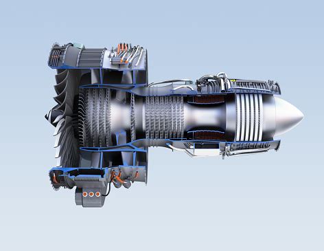 Cross Section Of Turbofan Jet Engine Isolated On Light Blue Background ...