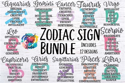 Zodiac Sign Bundle - A collection of 12 Zodiac SVG Cut Files (225557 ...