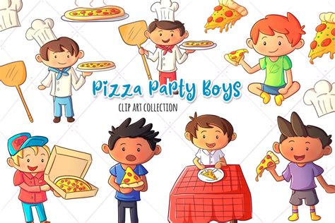 Buy Pizza Party Clipart Cute Pizza Party Boys Clip Art Pizza Online in ...