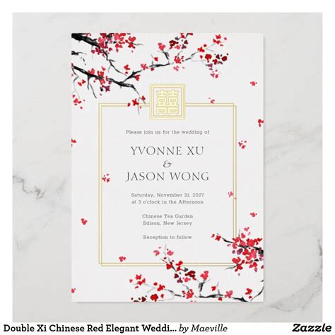 Double Happiness Chinese Red Elegant Wedding Foil Invitation | Zazzle ...