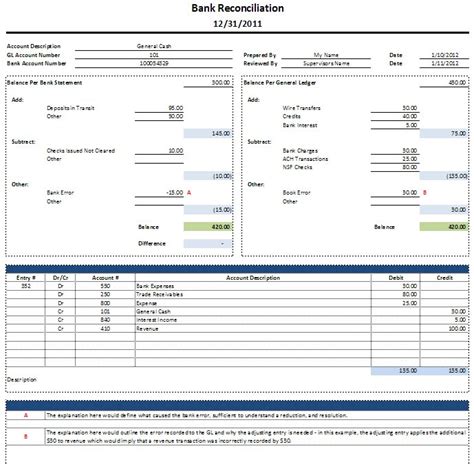 Reconciliation Template Spreadsheet