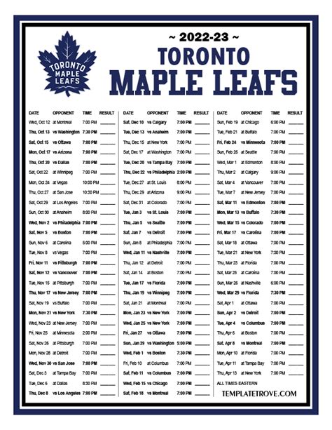 Printable 2022-2023 Toronto Maple Leafs Schedule | Toronto maple leafs ...