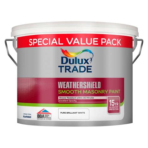 Dulux Trade Weathershield Smooth Masonry Paint Pure Brilliant White 7 ...