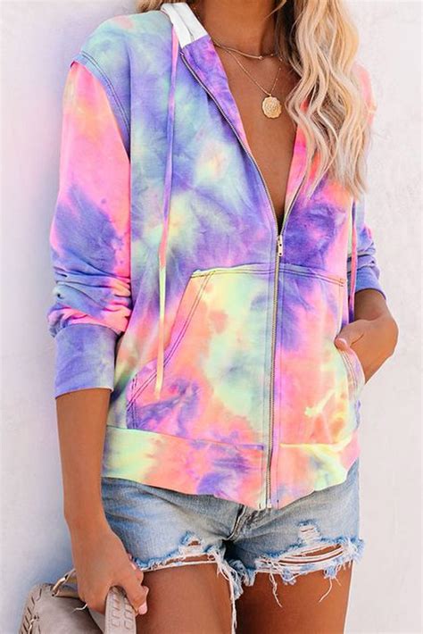 Merel Women Tie-dye Pocket Zip Up Hoodies Multicolor - Amber Millet