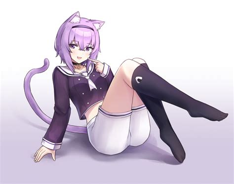 Wallpaper : anime girls, Nekomata Okayu, Hololive, Kenken, purple hair ...