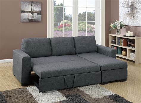 F6931 Blue Gray Convertible Sectional Sofa by Poundex