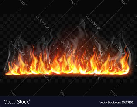 Realistic burning fire flames with smoke Vector Image