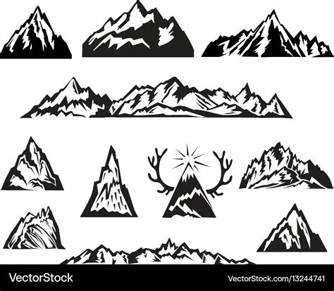 Simple black and white mountain set Royalty Free Vector