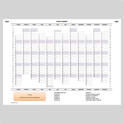 2025 Year Planner Excel Template printable A4 or A3 | TMA