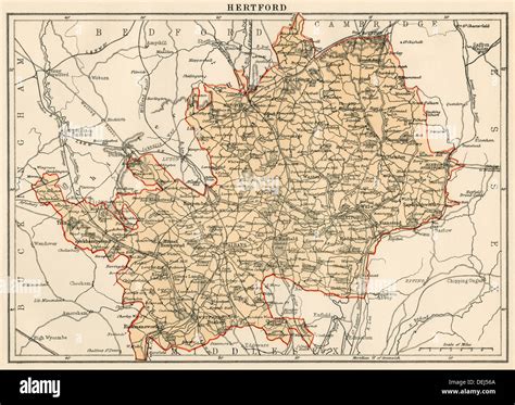 Map of Hertfordshire, England, 1870s. Color lithograph Stock Photo ...