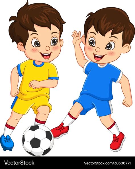 Cartoon kids playing soccer ball Royalty Free Vector Image