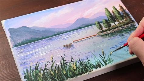 Calm Lake Landscape / Easy acrylic painting for beginners ...