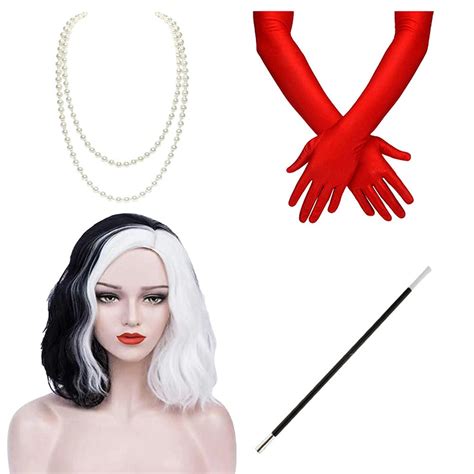 Buy DKaony Cosplay Wig and Gloves, Cruella de Vil Half Black and Half ...