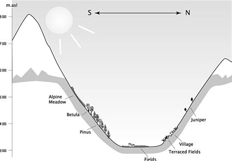 Cross-section of the south- and north-facing slopes of the Manang ...