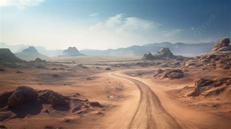 Dirt Road In The Middle Of Desert Background, 3d Illustration Of Desert ...