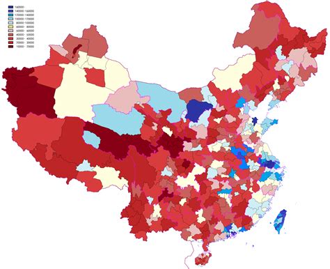 China: GDP per capita by prefecture (incl. Taiwan, in CNY, 2017) : r ...