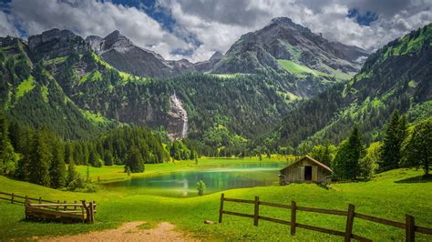 Alps Fence Forest Lake Switzerland Waterfall 4K HD Nature Wallpapers ...