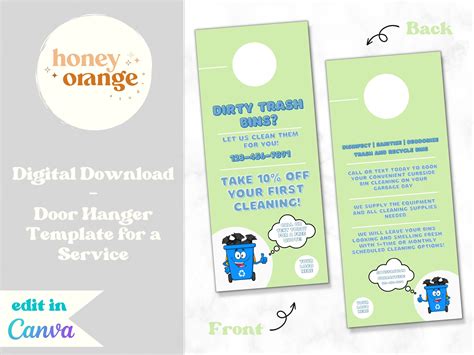 Trash Bin Cleaning Service Door Hanger Tag Canva Template Service ...