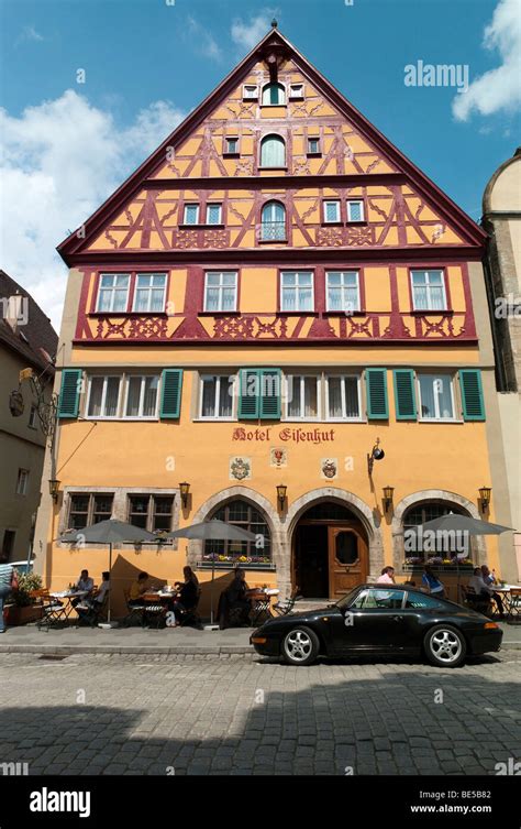 Shops, restaurants, half-timbered houses, Herrngasse street, Rothenburg ...