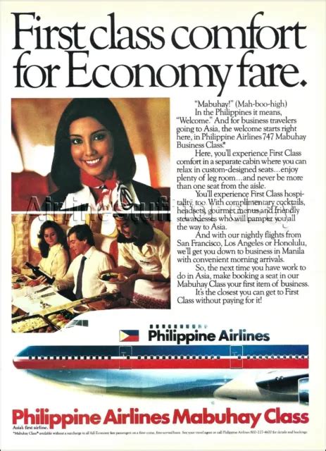 1984 PHILIPPINE AIRLINES MABUHAY BUSINESS CLASS 747 DC10 Stewardess ad ...