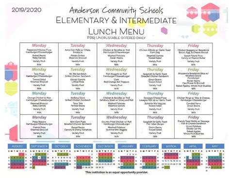 Monthly Lunch Menus – Lunch Menu – Eastside Elementary School