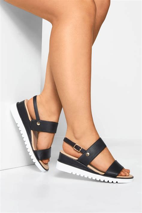 Black Sporty Wedge Sandals In Extra Wide Fit | Yours Clothing