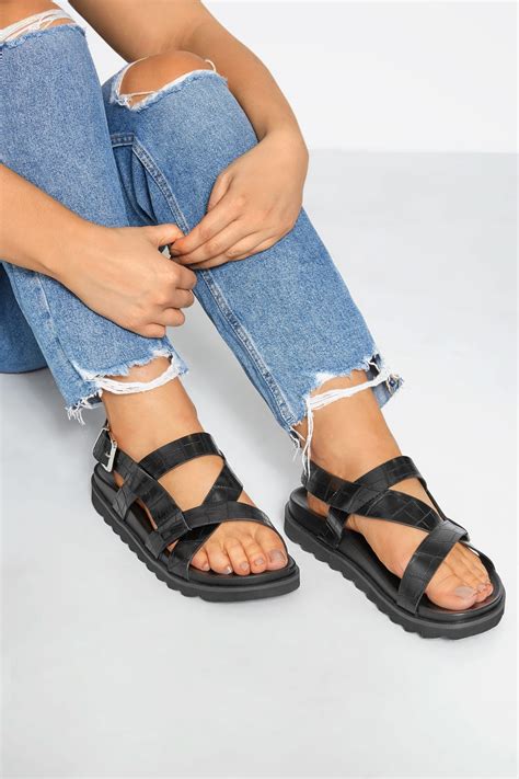 LIMITED COLLECTION Black Sporty Footbed Sandals In Extra Wide Fit ...