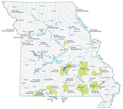 Missouri State Map - Places and Landmarks - GIS Geography