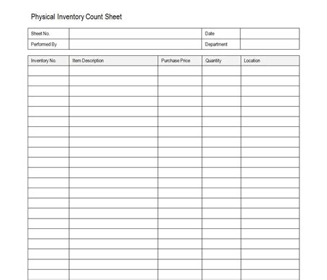 Printable Inventory Count Sheet