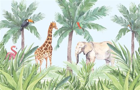 Watercolour Jungle Nursery Wallpaper Mural | Hovia UK | Jungle ...