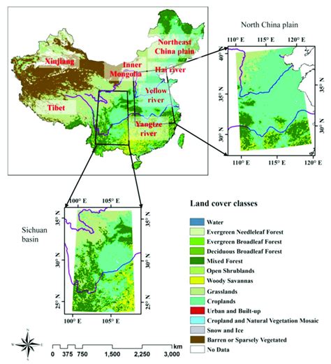 Land use and land cover map of China from 2000, with the North China ...