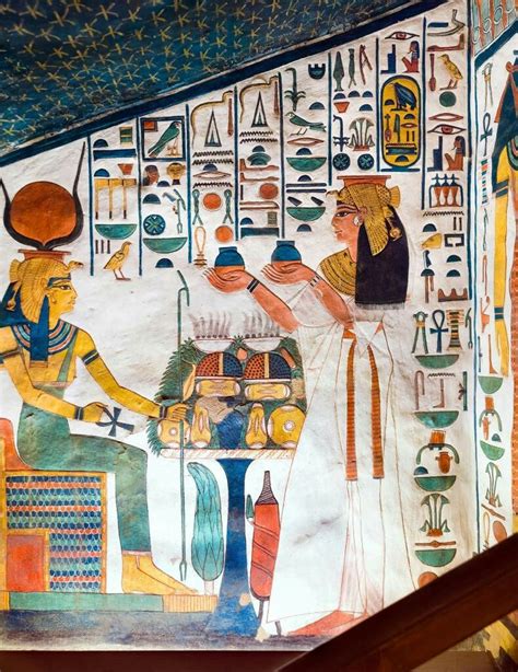 Tomb of Nefertari ~ the descent: upper east wall.Nefertari faces Hathor ...