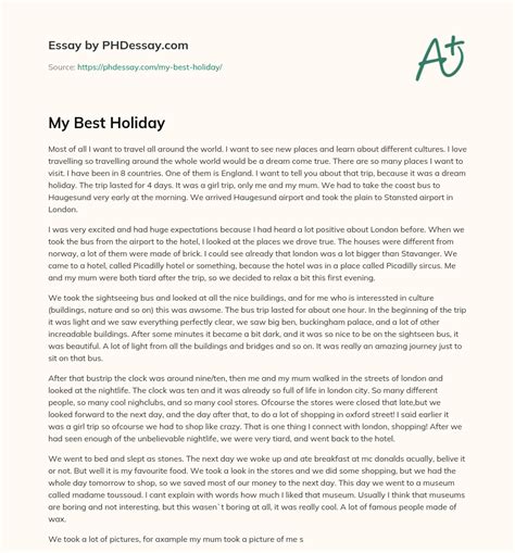 My Best Holiday Essay Example - PHDessay.com