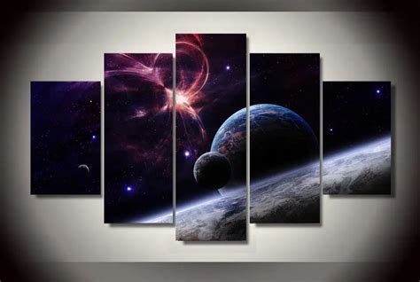 5 Pieces Canvas Prints Painting Outer space Wall Art Planetary ...