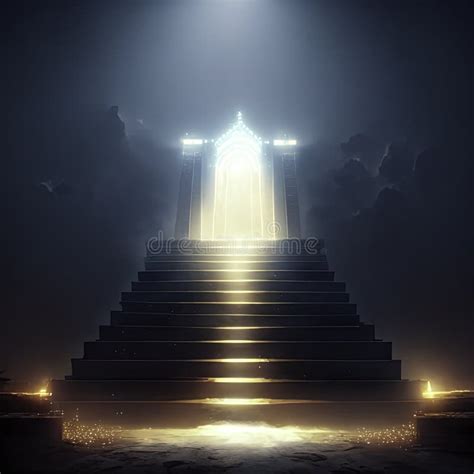 Staircase To Heaven with Light Rays, 3d Render Illustration Generative ...