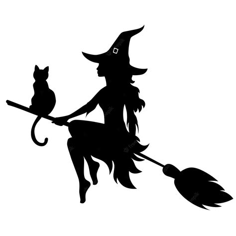 Premium Vector | Halloween beautiful sexy witch and cat on broom fly ...