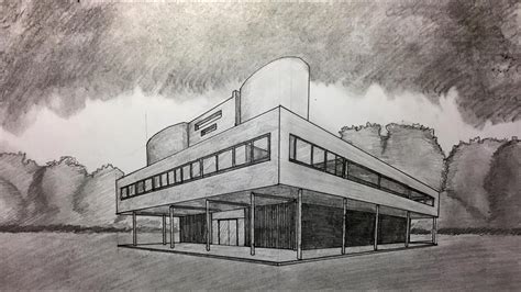 Villa Savoye - How to Draw Villa Savoye in Two Point Perspective - YouTube