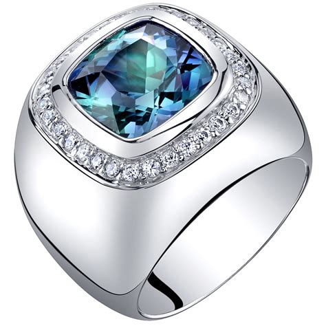 Men's 7 ct Cushion Cut Simulated Alexandrite Signet Ring in Sterling ...