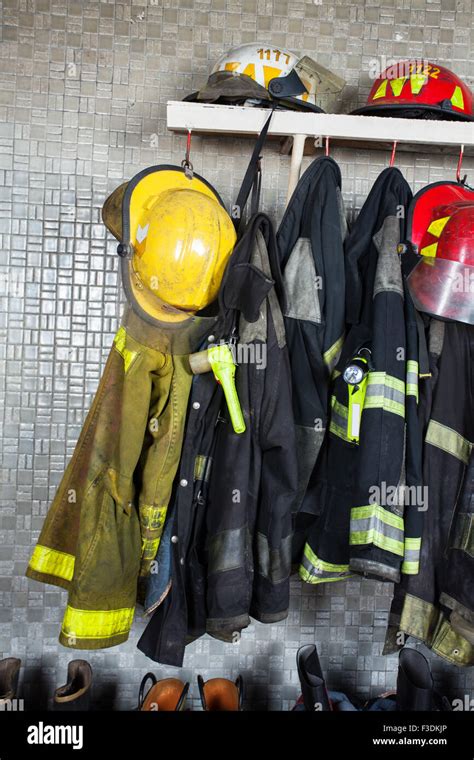 Firefighter Equipment Arranged At Fire Station Stock Photo - Alamy