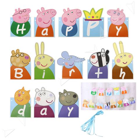 Kids Lovely PEPPA PIG Happy Birthday Banner Bunting Party Decoration ...