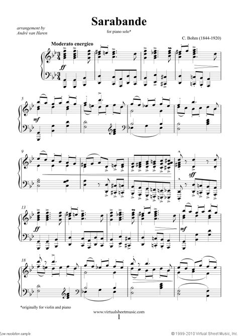 Sarabande sheet music for piano solo (PDF-interactive)