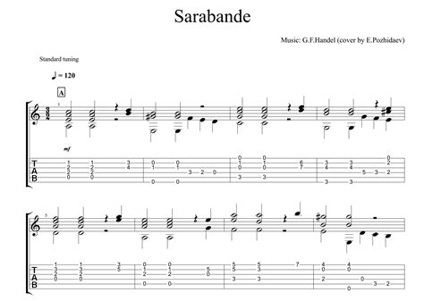 Sarabande for guitar. Guitar sheet music and tabs.