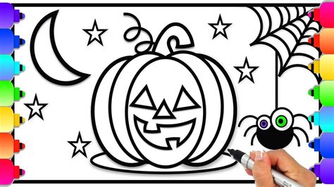 How to Draw and Color a Halloween Pumpkin for Kids Easy | Halloween ...