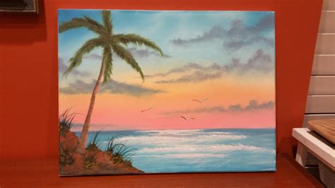 Just started painting. Here is my first Bob Ross style seascape. : r ...