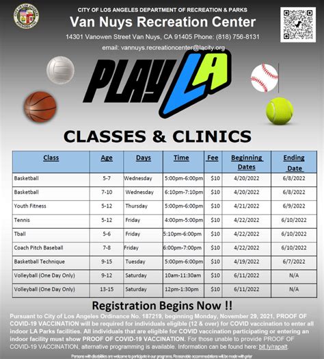 Sign Up for Recreation Center Classes Now – Van Nuys Neighborhood Council