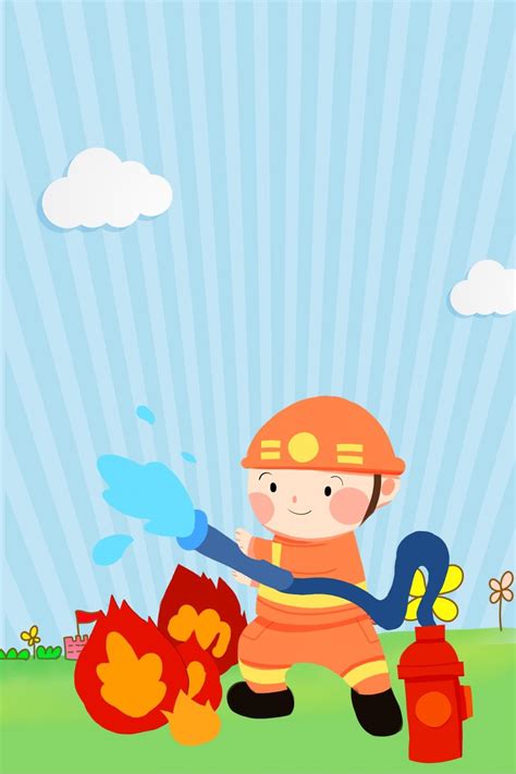 Cartoon Fire Safety Poster Background Material Wallpaper Image For Free ...