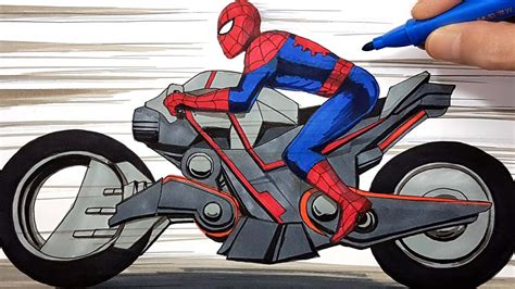 How to draw SPIDER-MAN riding his motorbike . Spiderman Motorcycle ...