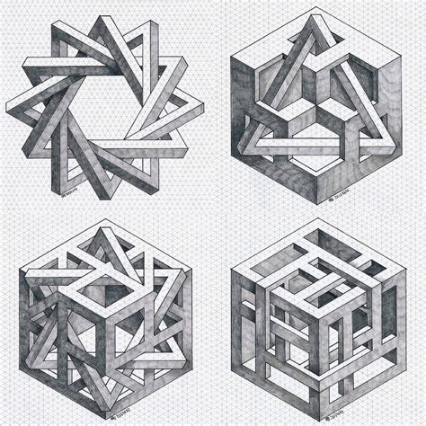 Illusion Drawings, 3d Drawings, Illusion Art, Isometric Grid, Isometric ...