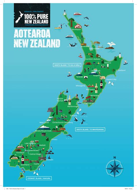 Tourist map of New Zealand: tourist attractions and monuments of New ...