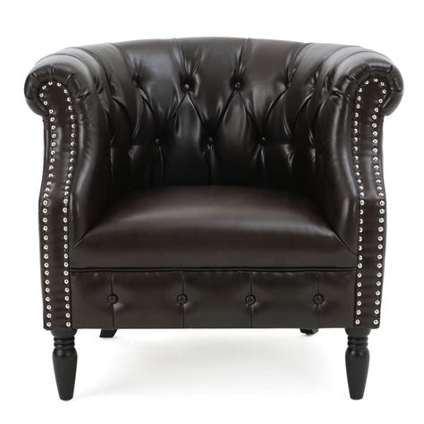 Aries Rolled Back Button Tufted Leather Tub Design Club Chair – GDFStudio